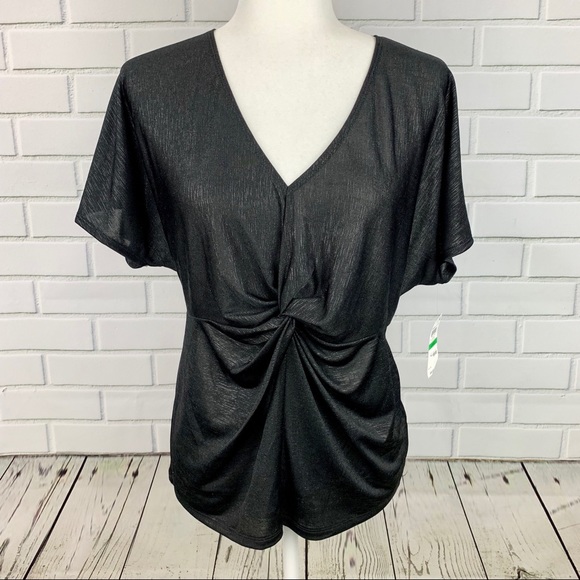 🔥BAR III🔥TWIST FRONT V-NECK DOLMAN BLOUSE BLACK TOP LARGE NWT - Picture 2 of 4